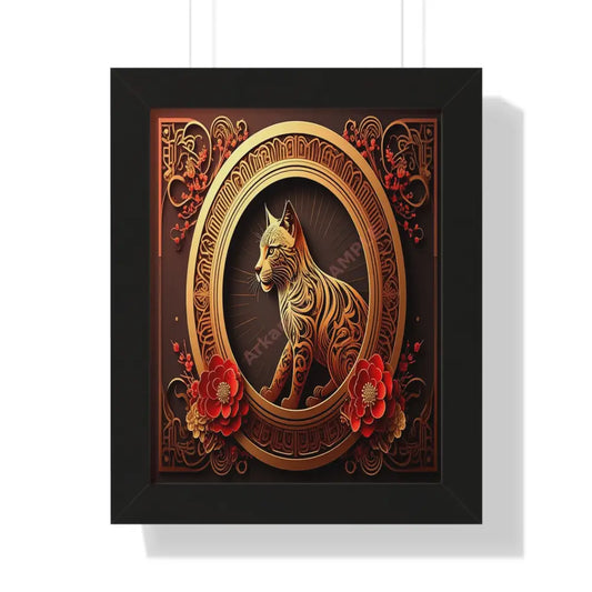 Gilded Feline Majesty: Asian-Inspired Ornamental Cat Portrait Intricate Decorative Digital ArtFramed Verticle Poster