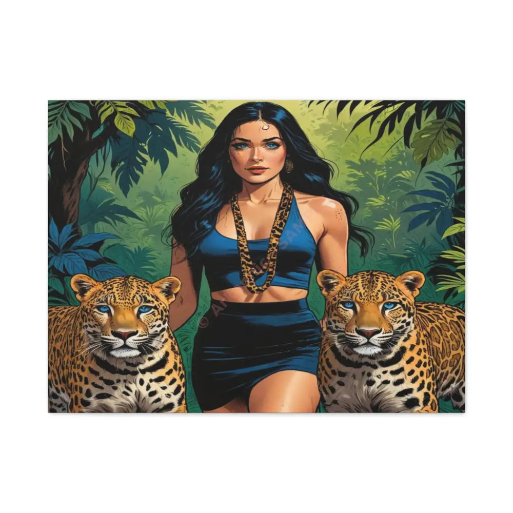 Guardians of the Jungle: Feline Harmony Graphic Novel Wildlife PortraitCanvas 32’’ x 24’’ (Horizontal) / 1.25’’ Canvas