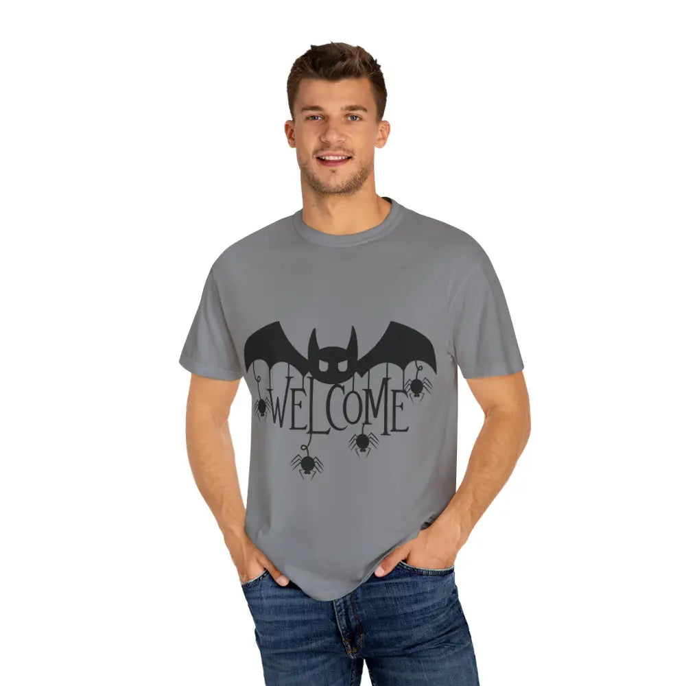 Halloween-Themed Unisex T-Shirt with Spooky Welcome Design Perfect for Fall Costume Parties Gift for Halloween Lovers