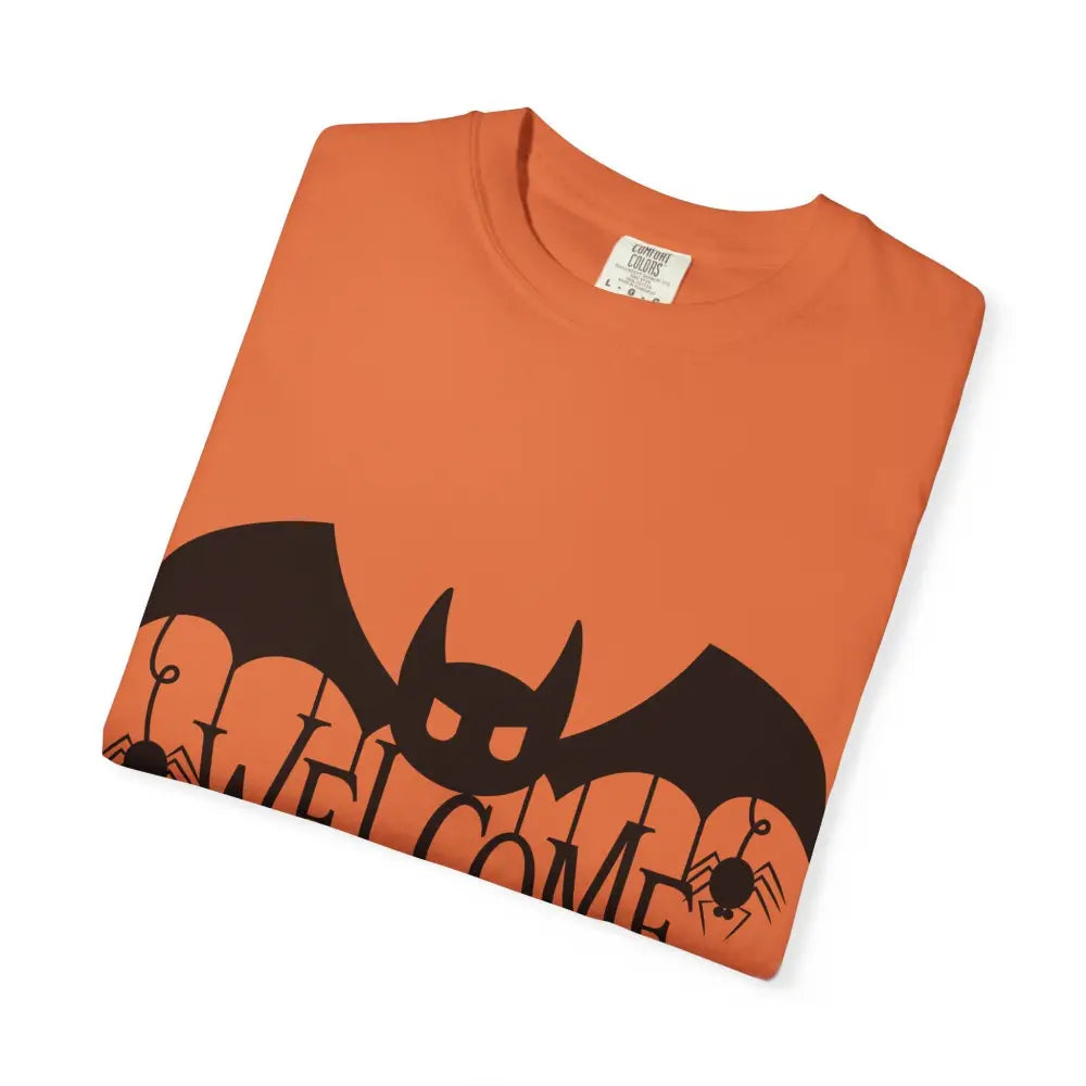 Halloween-Themed Unisex T-Shirt with Spooky Welcome Design Perfect for Fall Costume Parties Gift for Halloween Lovers