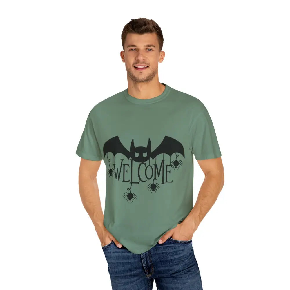 Halloween-Themed Unisex T-Shirt with Spooky Welcome Design Perfect for Fall Costume Parties Gift for Halloween Lovers