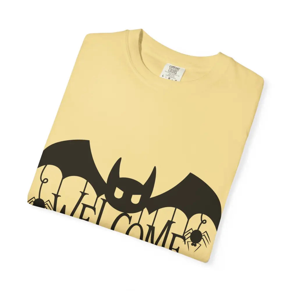 Halloween-Themed Unisex T-Shirt with Spooky Welcome Design Perfect for Fall Costume Parties Gift for Halloween Lovers