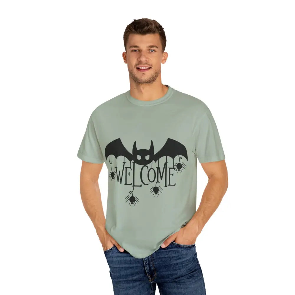Halloween-Themed Unisex T-Shirt with Spooky Welcome Design Perfect for Fall Costume Parties Gift for Halloween Lovers