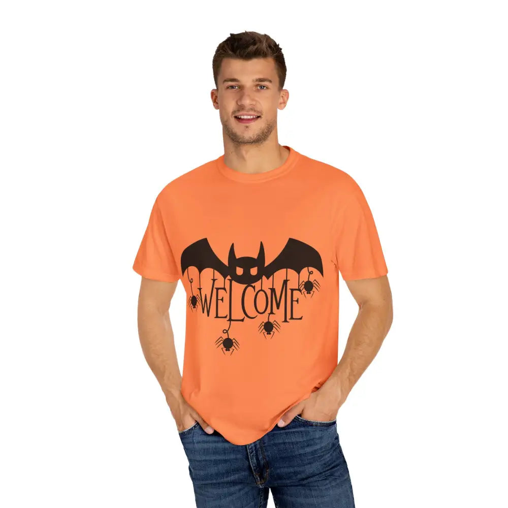 Halloween-Themed Unisex T-Shirt with Spooky Welcome Design Perfect for Fall Costume Parties Gift for Halloween Lovers