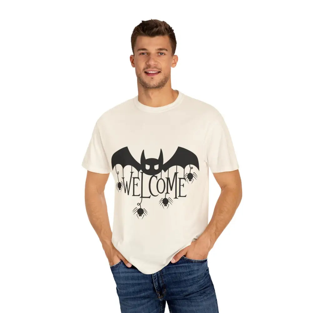 Halloween-Themed Unisex T-Shirt with Spooky Welcome Design Perfect for Fall Costume Parties Gift for Halloween Lovers