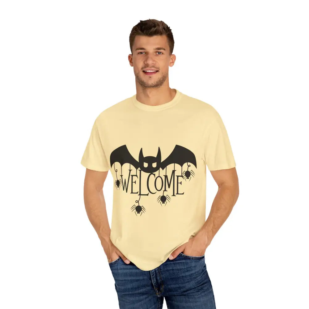 Halloween-Themed Unisex T-Shirt with Spooky Welcome Design Perfect for Fall Costume Parties Gift for Halloween Lovers