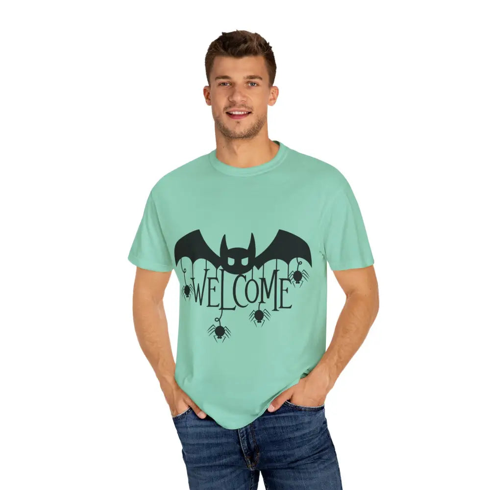 Halloween-Themed Unisex T-Shirt with Spooky Welcome Design Perfect for Fall Costume Parties Gift for Halloween Lovers