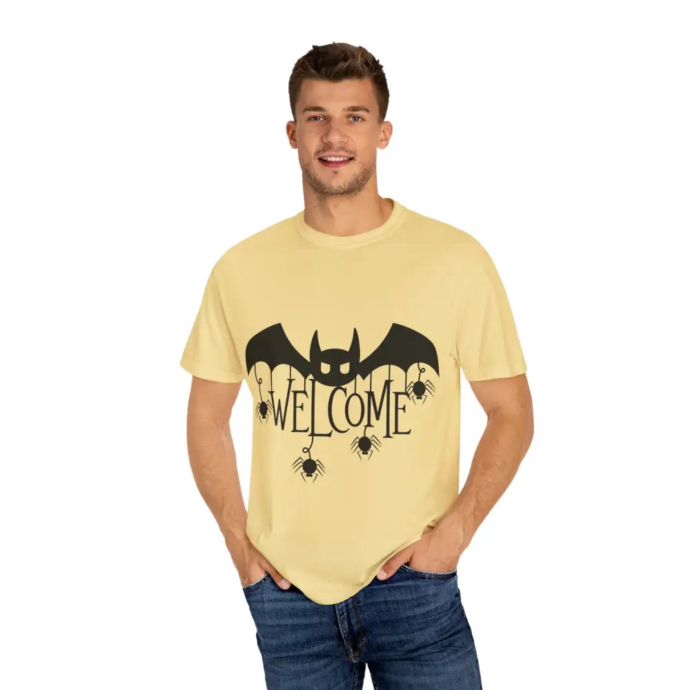 Halloween-Themed Unisex T-Shirt with Spooky Welcome Design Perfect for Fall Costume Parties Gift for Halloween Lovers