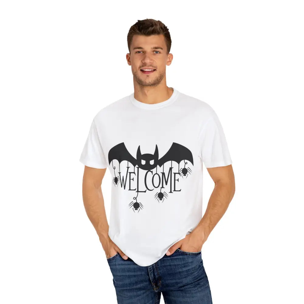 Halloween-Themed Unisex T-Shirt with Spooky Welcome Design Perfect for Fall Costume Parties Gift for Halloween Lovers