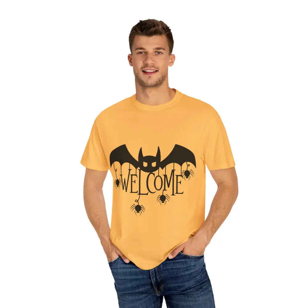 Halloween-Themed Unisex T-Shirt with Spooky Welcome Design Perfect for Fall Costume Parties Gift for Halloween Lovers
