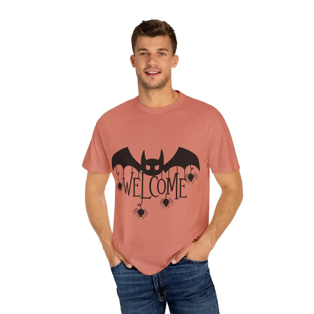 Halloween-Themed Unisex T-Shirt with Spooky Welcome Design Perfect for Fall Costume Parties Gift for Halloween Lovers
