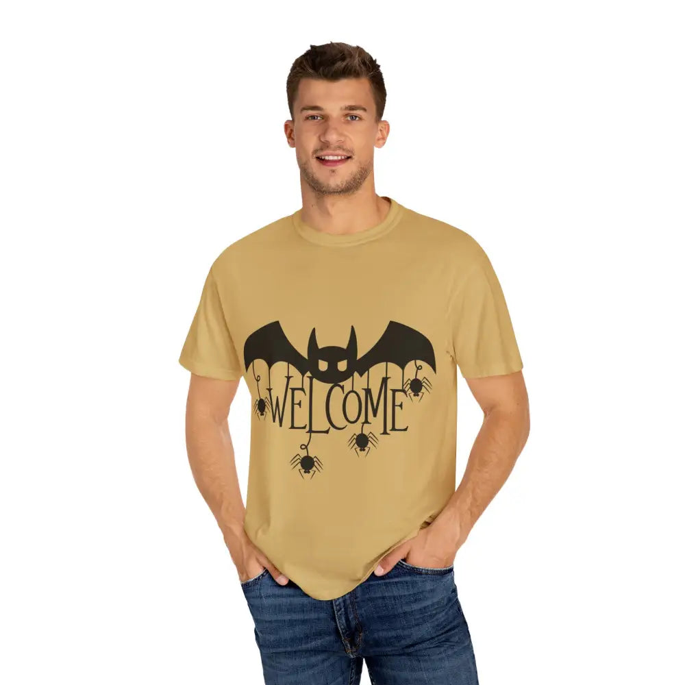 Halloween-Themed Unisex T-Shirt with Spooky Welcome Design Perfect for Fall Costume Parties Gift for Halloween Lovers
