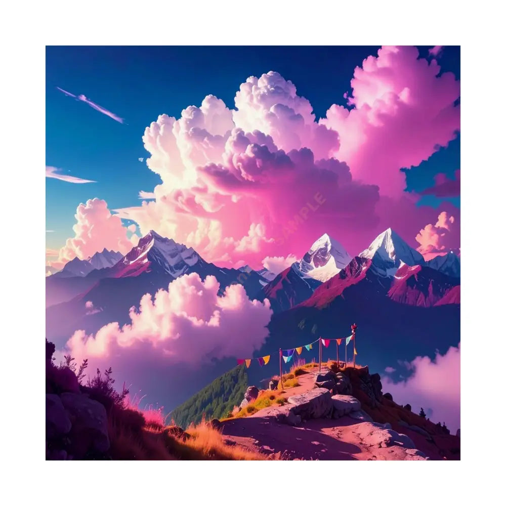 Himalayan Dreamscape: Ethereal Mountain Panorama Surreal Alpine Illumination Poster 14’’ x 14’’ Poster
