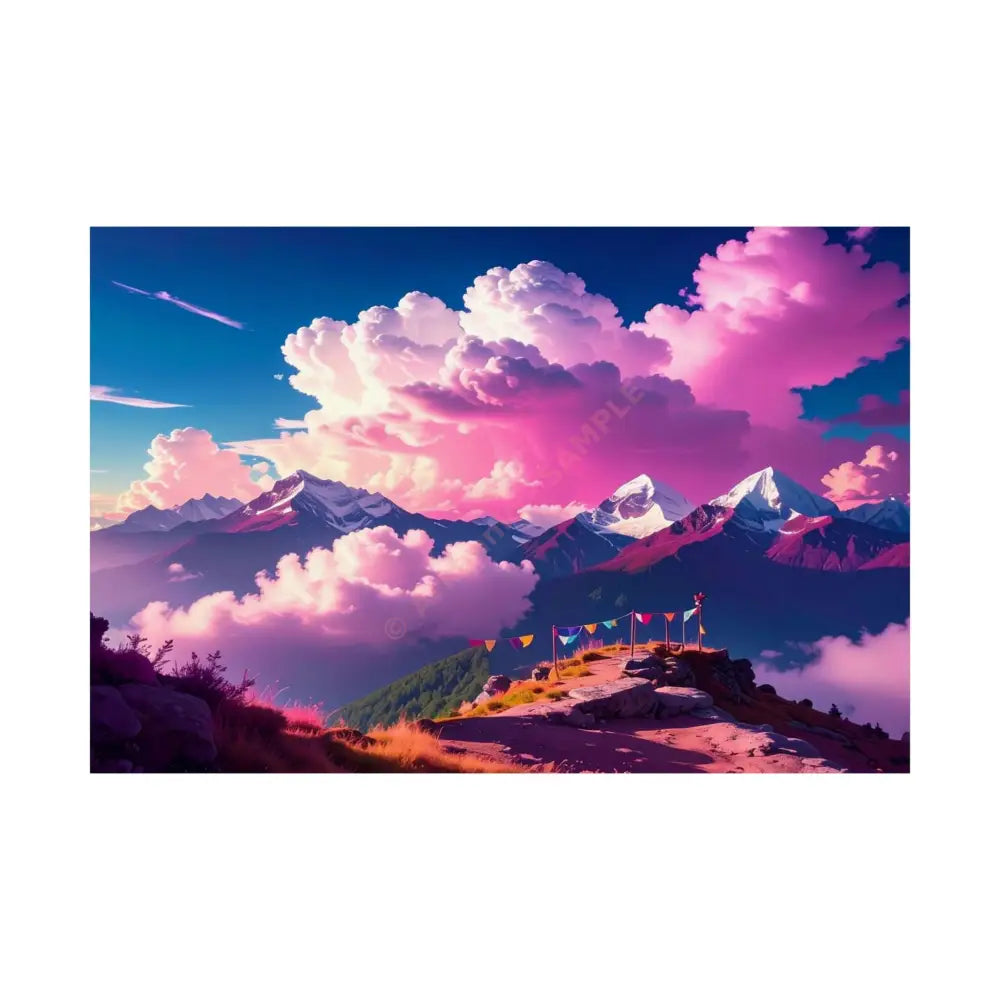 Himalayan Dreamscape: Ethereal Mountain Panorama Surreal Alpine Illumination Poster 36″ x 24″ Poster