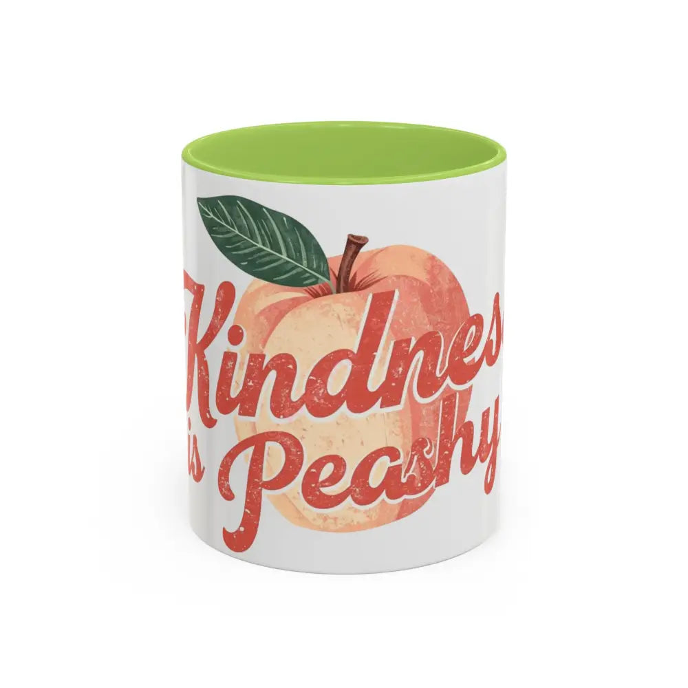 Kindness Is Peachy Coffee Mug | Positive Quote Mug | Cute Peach Design Cup for Coffee & Tea Lovers 11oz / Light Green