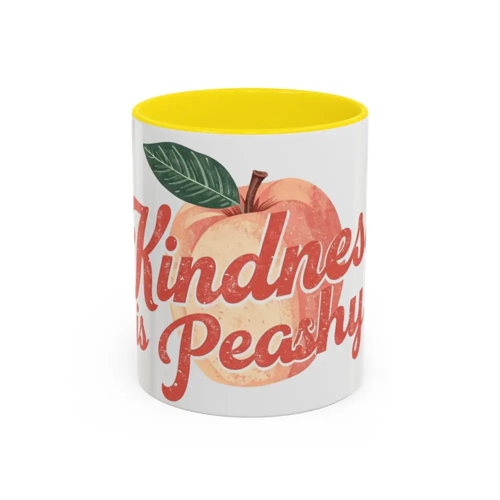 Kindness Is Peachy Coffee Mug | Positive Quote Mug | Cute Peach Design Cup for Coffee & Tea Lovers 11oz / Yellow Mug