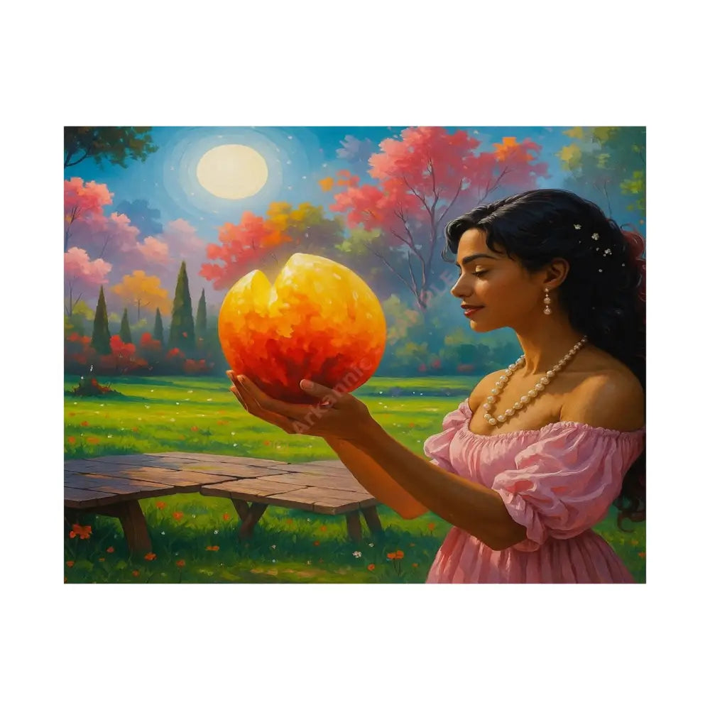 Luminous Reverie: Mystical Moonlit Maiden Ethereal Autumn Landscape Hyper-Realistic Fantasy Poster 14″ x 11″ Poster