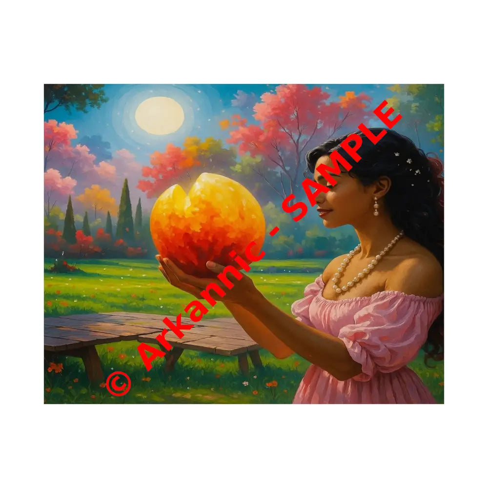 Luminous Reverie: Mystical Moonlit Maiden Ethereal Autumn Landscape Hyper-Realistic Fantasy Poster 20″ x 16″ Poster