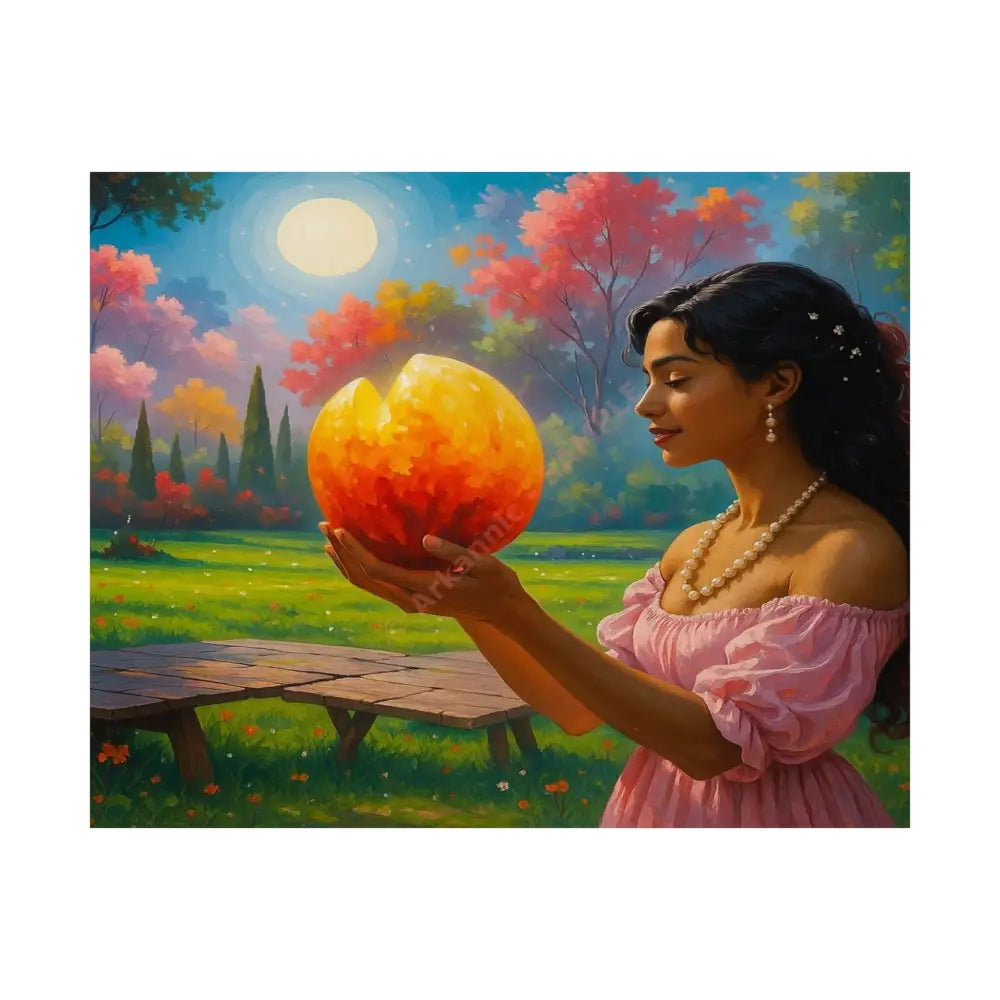 Luminous Reverie: Mystical Moonlit Maiden Ethereal Autumn Landscape Hyper-Realistic Fantasy Poster 20″ x 16″ Poster