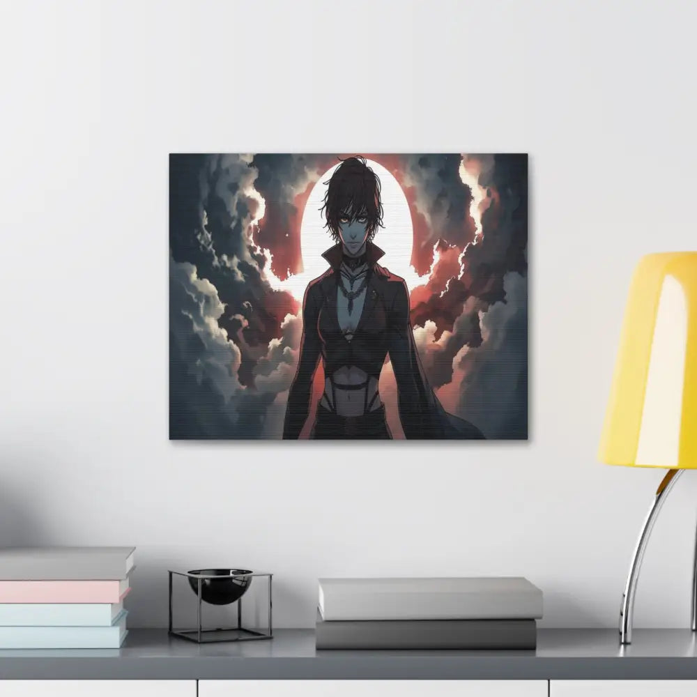 Lunar Sentinel: Stormy Silhouette Warrior Canvas Print Canvas