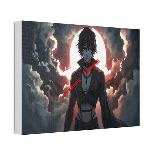 Lunar Sentinel: Stormy Silhouette Warrior Canvas Print Canvas