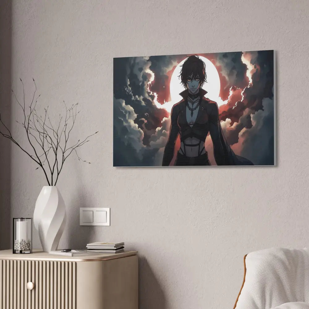 Lunar Sentinel: Stormy Silhouette Warrior Canvas Print Canvas