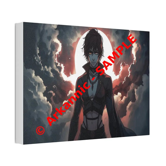 Lunar Sentinel: Stormy Silhouette Warrior Canvas Print Canvas