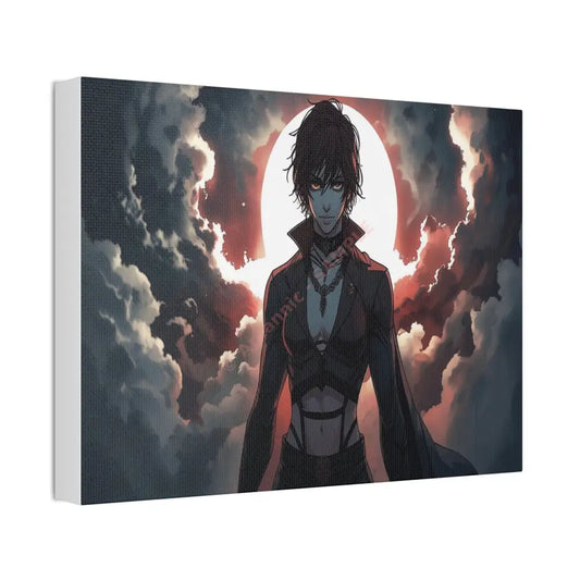 Lunar Sentinel: Stormy Silhouette Warrior Canvas Print Canvas