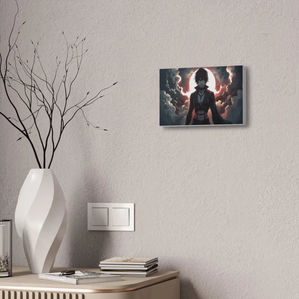 Lunar Sentinel: Stormy Silhouette Warrior Canvas Print Canvas
