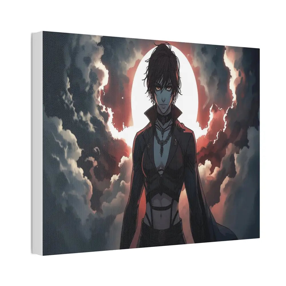 Lunar Sentinel: Stormy Silhouette Warrior Canvas Print Canvas