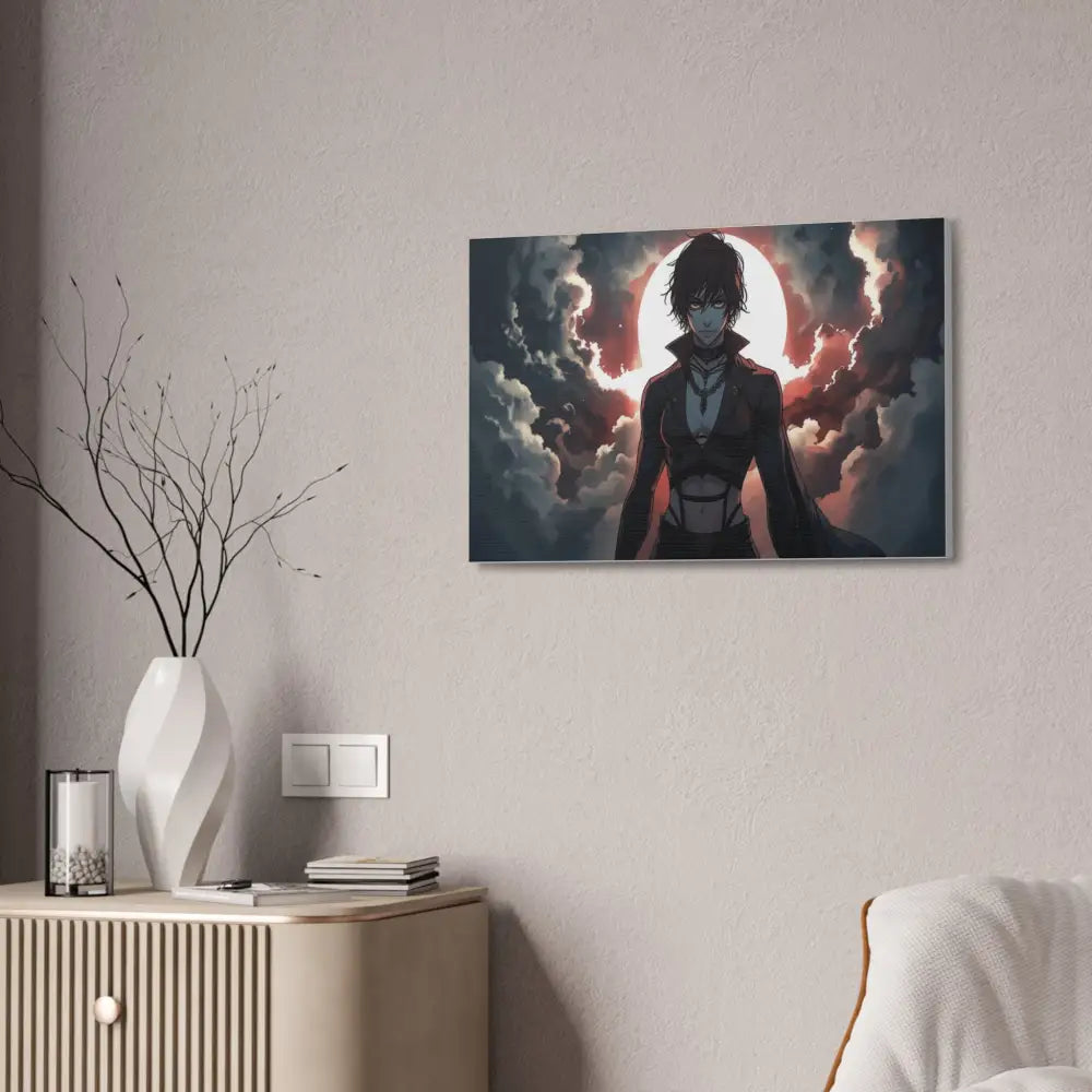 Lunar Sentinel: Stormy Silhouette Warrior Canvas Print Canvas