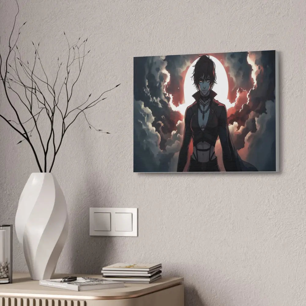 Lunar Sentinel: Stormy Silhouette Warrior Canvas Print Canvas
