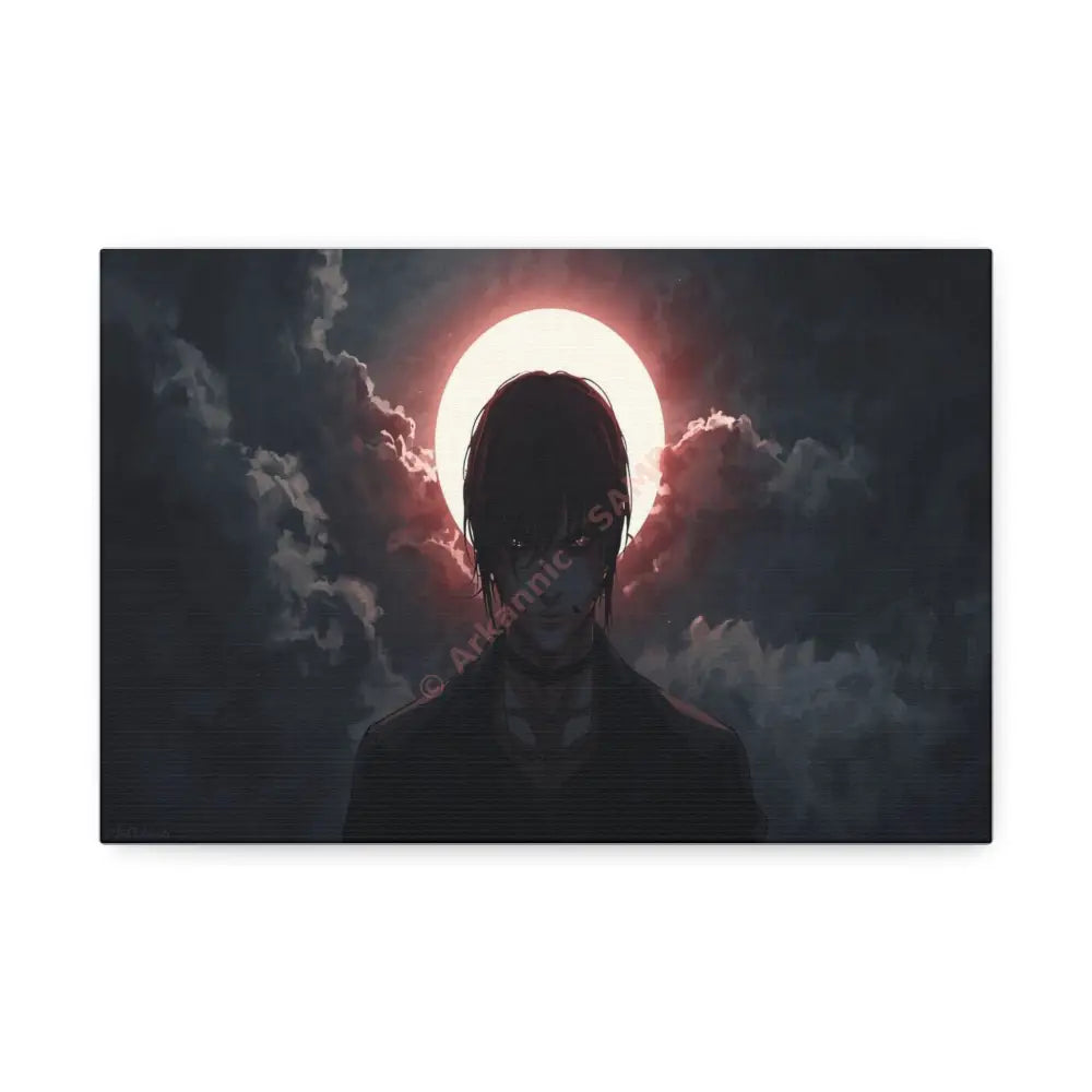 Lunar Solitude: Moonlight Silhouette Dark Fantasy Digital Art Canvas Print 12’’ x 8’’ (Horizontal) / 1.5’’ Canvas