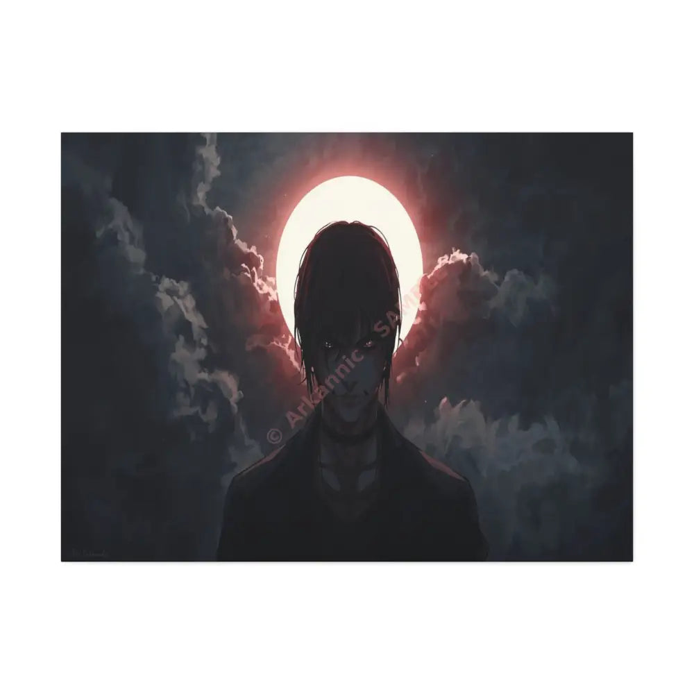 Lunar Solitude: Moonlight Silhouette Dark Fantasy Digital Art Canvas Print 40’’ x 30’’ (Horizontal) / 1.5’’ Canvas