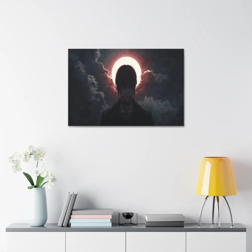 Lunar Solitude: Moonlight Silhouette Dark Fantasy Digital Art Canvas Print Canvas