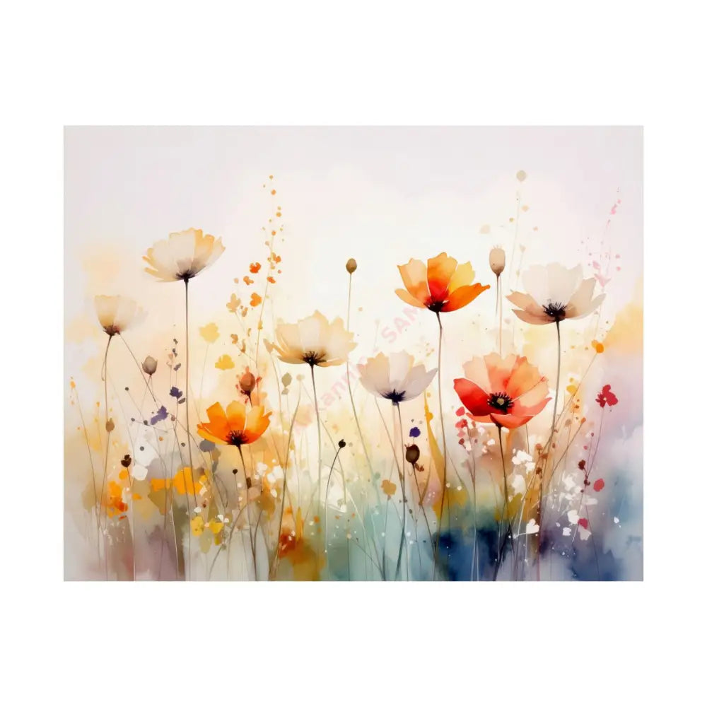 Meadow Symphony: Wildflower Watercolor Landscape Impressionist Summer Fields Poster 14″ x 11″ Poster