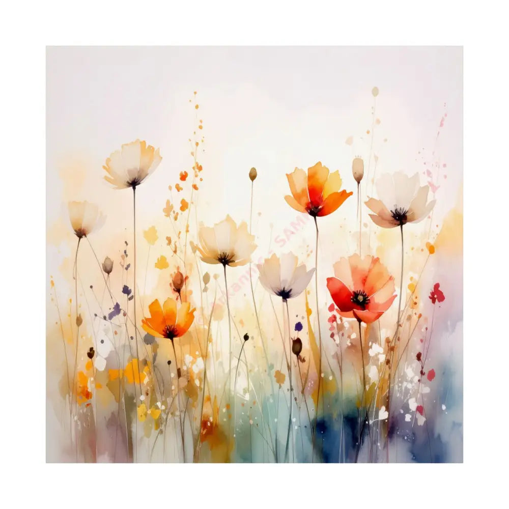 Meadow Symphony: Wildflower Watercolor Landscape Impressionist Summer Fields Poster 14’’ x 14’’ Poster