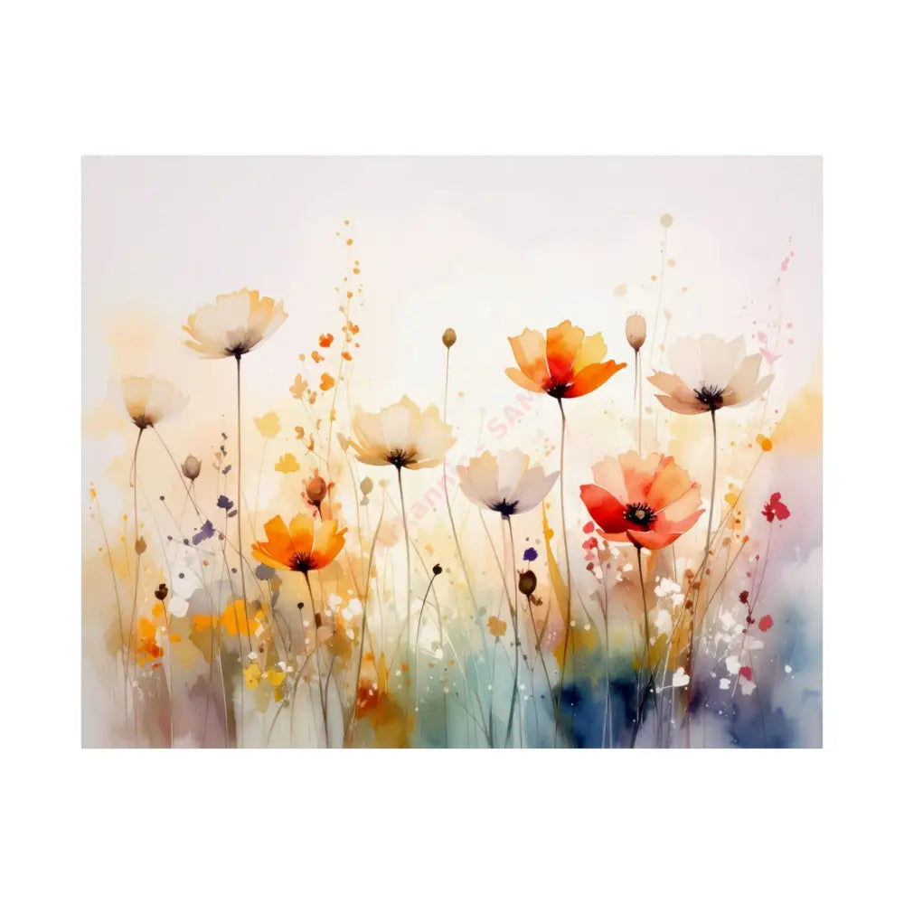Meadow Symphony: Wildflower Watercolor Landscape Impressionist Summer Fields Poster 20″ x 16″ Poster
