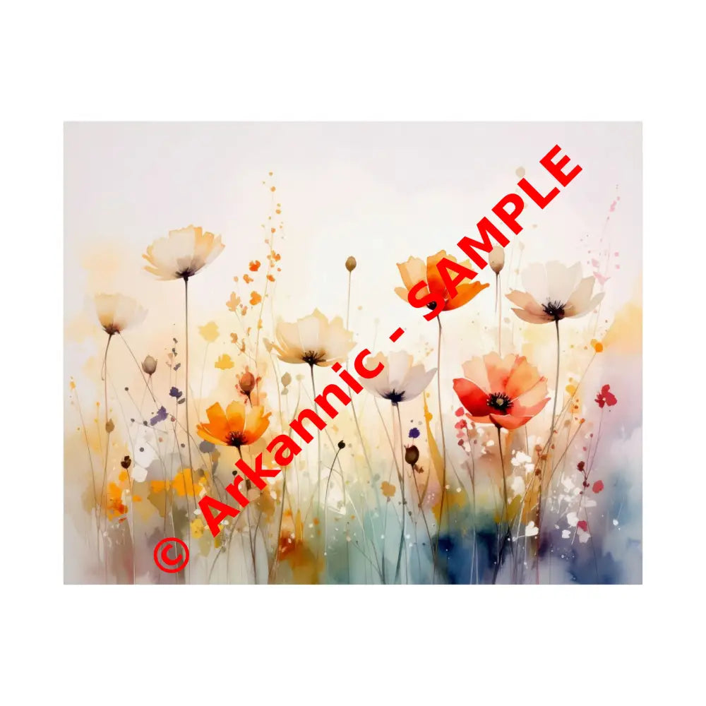 Meadow Symphony: Wildflower Watercolor Landscape Impressionist Summer Fields Poster 20″ x 16″ Poster