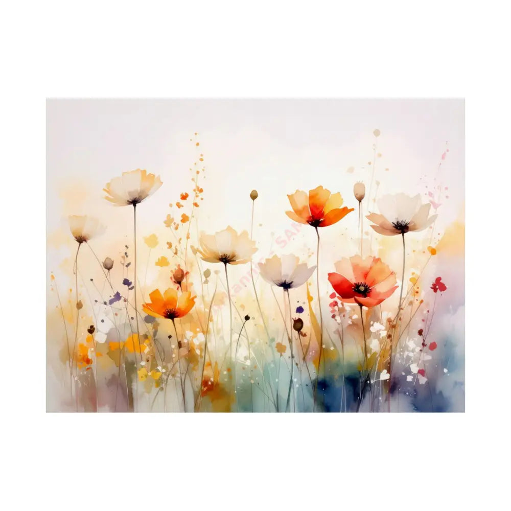 Meadow Symphony: Wildflower Watercolor Landscape Impressionist Summer Fields Poster 24″ x 18″ Poster