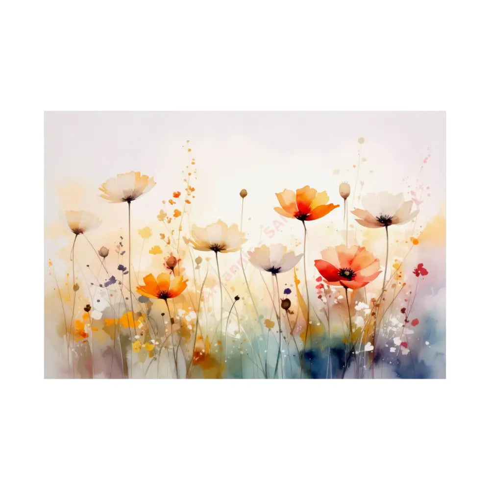 Meadow Symphony: Wildflower Watercolor Landscape Impressionist Summer Fields Poster 30″ x 20″ Poster