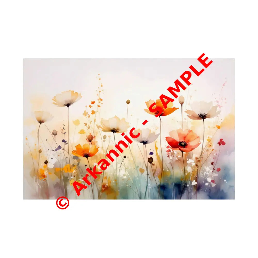 Meadow Symphony: Wildflower Watercolor Landscape Impressionist Summer Fields Poster 30″ x 20″ Poster