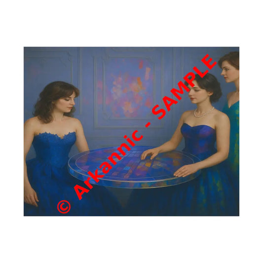 Moments of Reflection: Elegant Evening Gathering Dreamlike Blue Composition Poster 14″ x 11″ Poster