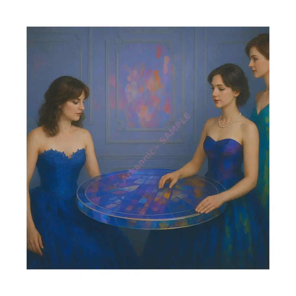 Moments of Reflection: Elegant Evening Gathering Dreamlike Blue Composition Poster 14’’ x 14’’ Poster