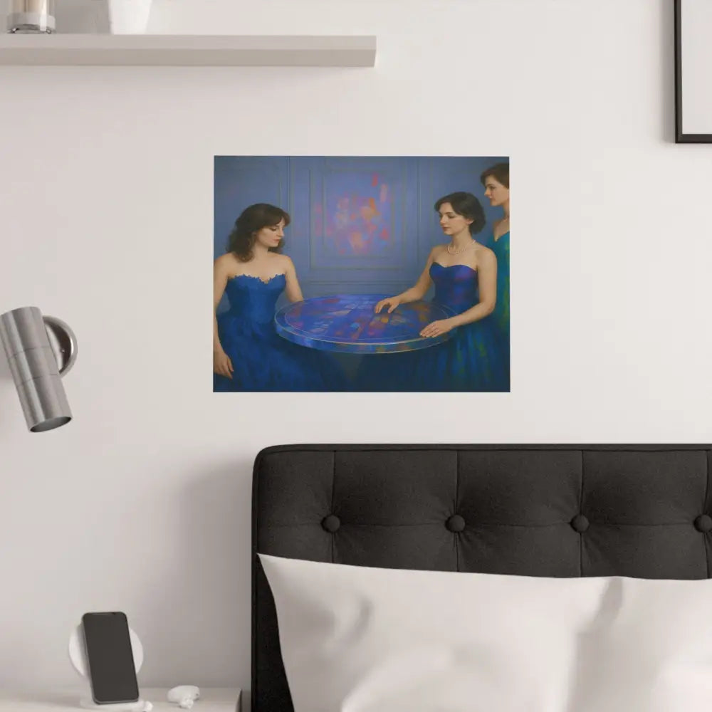 Moments of Reflection: Elegant Evening Gathering Dreamlike Blue Composition Poster Poster