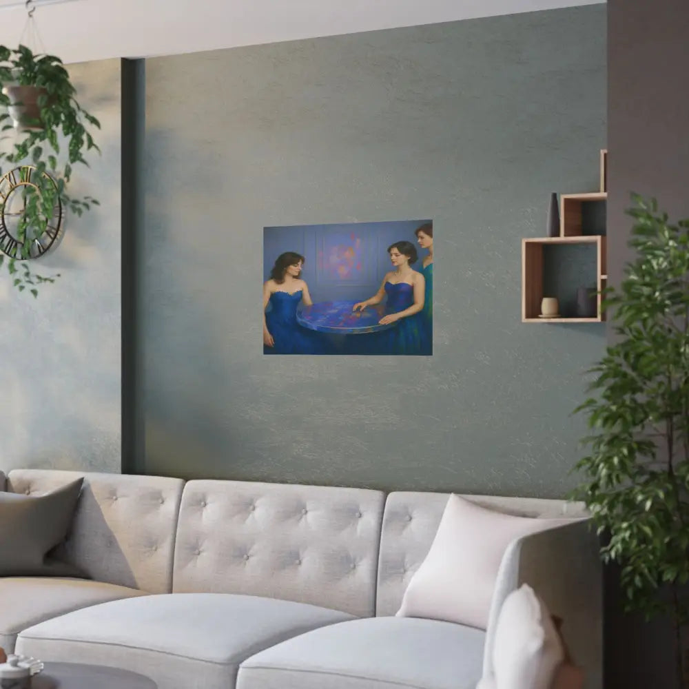 Moments of Reflection: Elegant Evening Gathering Dreamlike Blue Composition Poster Poster
