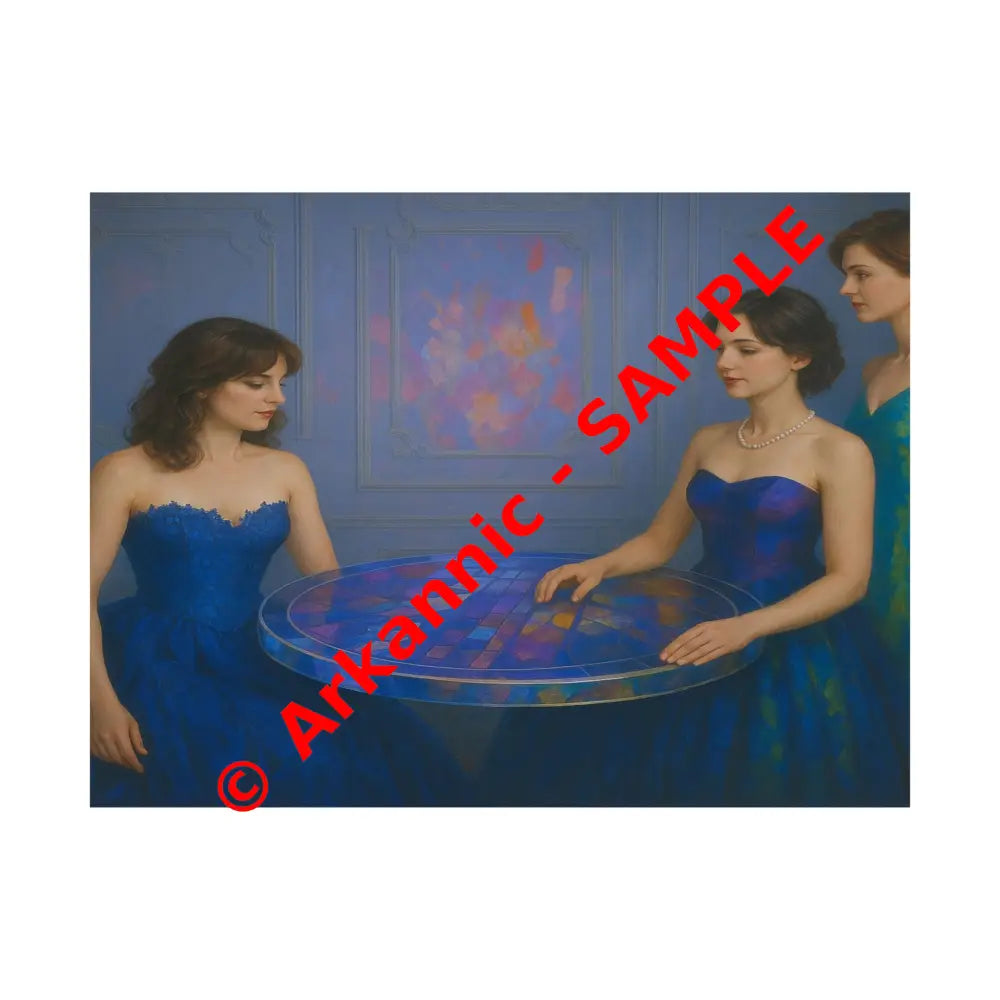 Moments of Reflection: Elegant Evening Gathering Dreamlike Blue Composition Poster 24″ x 18″ Poster