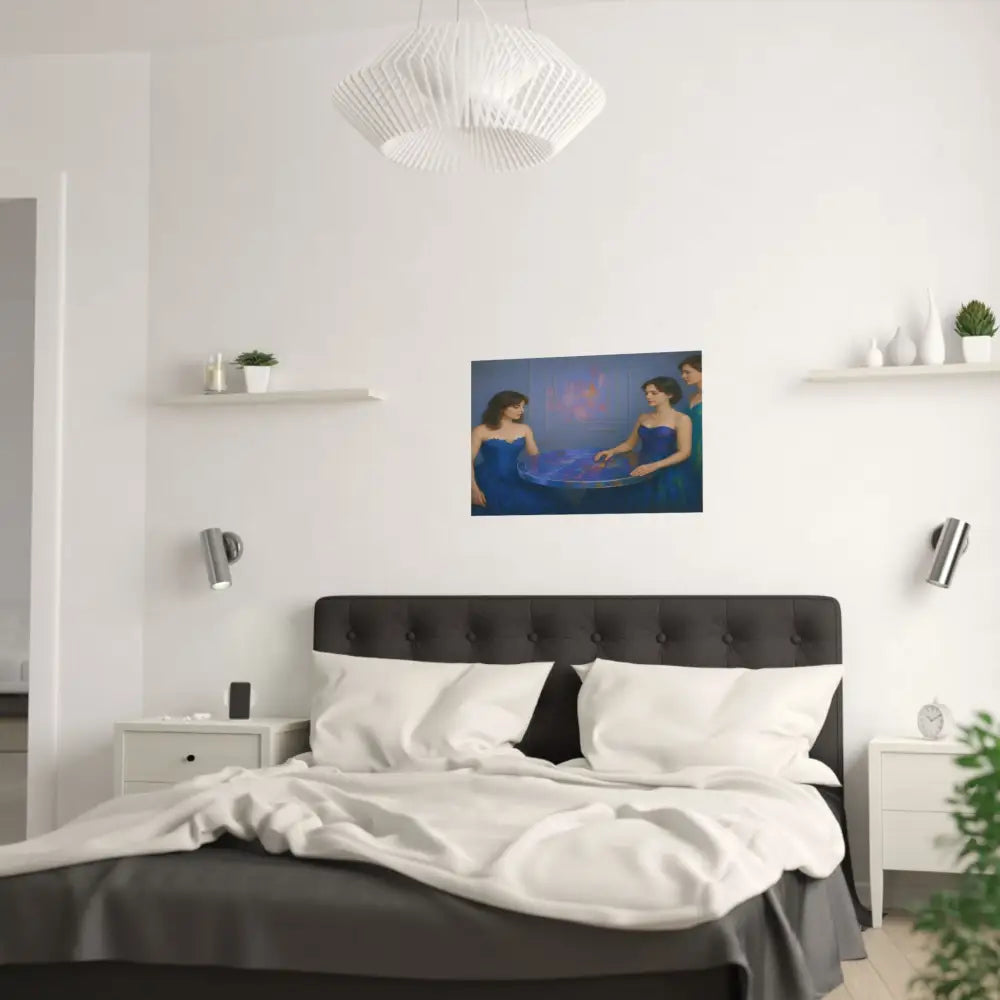 Moments of Reflection: Elegant Evening Gathering Dreamlike Blue Composition Poster Poster