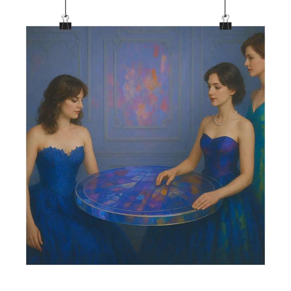 Moments of Reflection: Elegant Evening Gathering Dreamlike Blue Composition Poster Poster