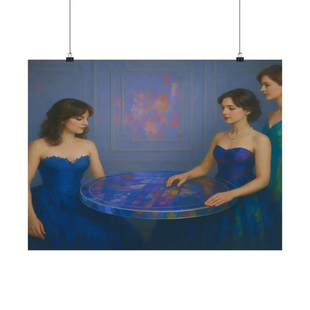 Moments of Reflection: Elegant Evening Gathering Dreamlike Blue Composition Poster Poster